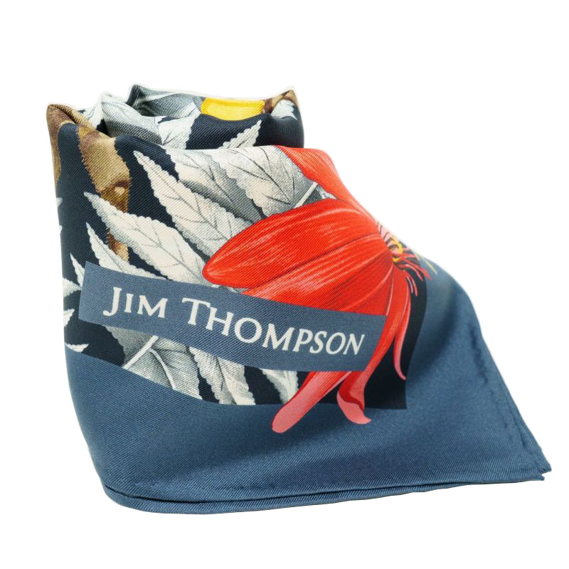 シルクスカーフ 動物・花柄（藍色） ジムトンプソン【タイシルク100%】 JIM THOMPSON の通販店舗 【ジムトンプソンスタイル】
