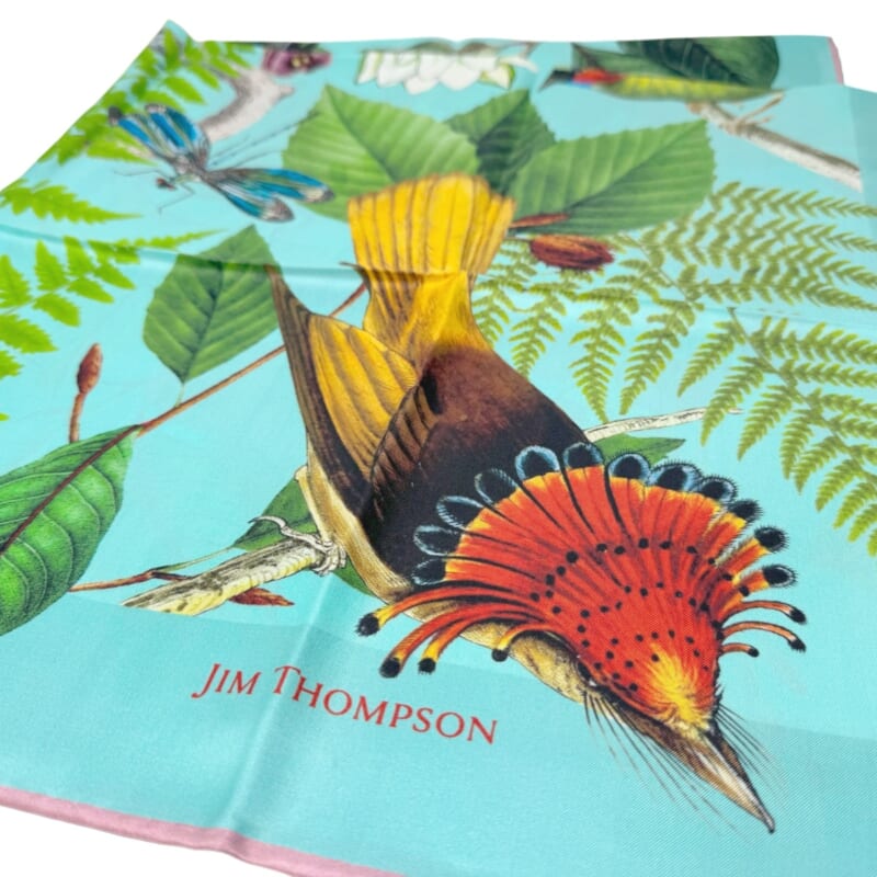 ジムトンプソンスカーフ（Jim Thompson scarf）-野鳥柄（水色）-JTS_S001