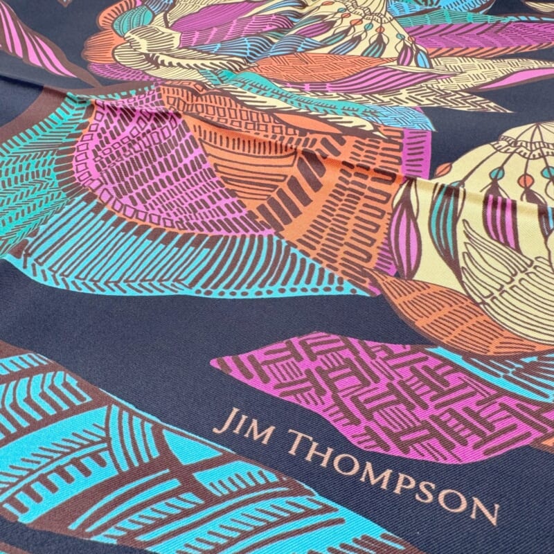 ジムトンプソンスカーフ（Jim Thompson scarf）-植物柄（黒色）-JTS_S003