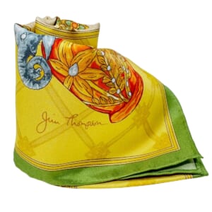 ジムトンプソンスカーフ（Jim Thompson scarf）-象・野鳥柄｜緑・黄色・クリーム色