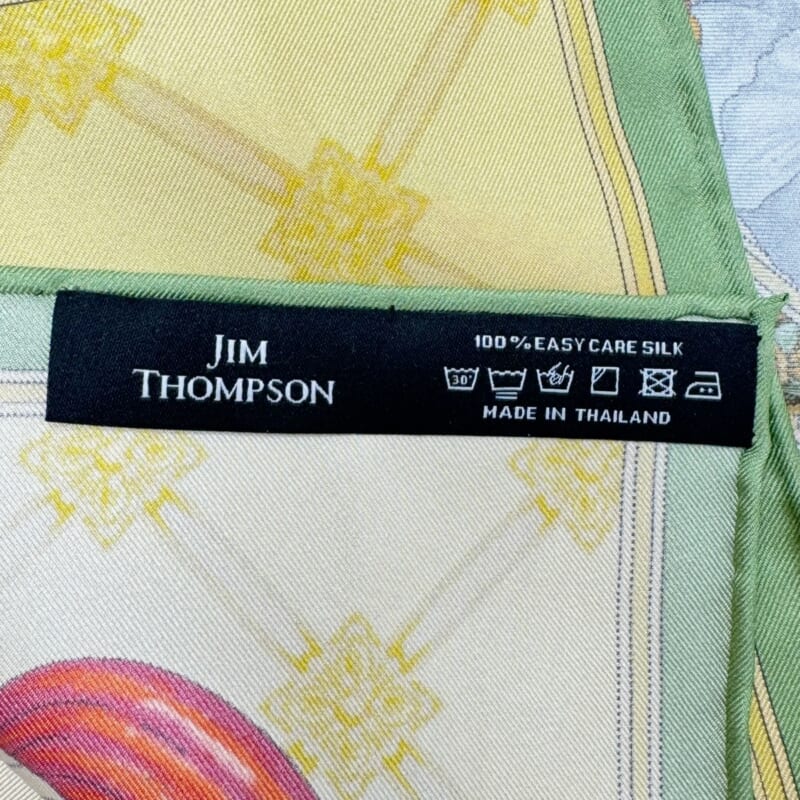 ジムトンプソンスカーフ（Jim Thompson scarf）-象・野鳥柄｜緑・黄色・クリーム色