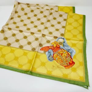 ジムトンプソンスカーフ（Jim Thompson scarf）-象・野鳥柄｜緑・黄色・クリーム色