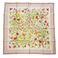 新品　スザニ　クリーム色の花柄　シルク100% シルクスカーフ 花柄（白・ピンク） - ジムトンプソン【タイシルク100