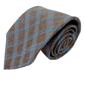 ジムトンプソンネクタイ（Jim Thompson necktie）-チェック柄｜茶色・オーシャンブルー