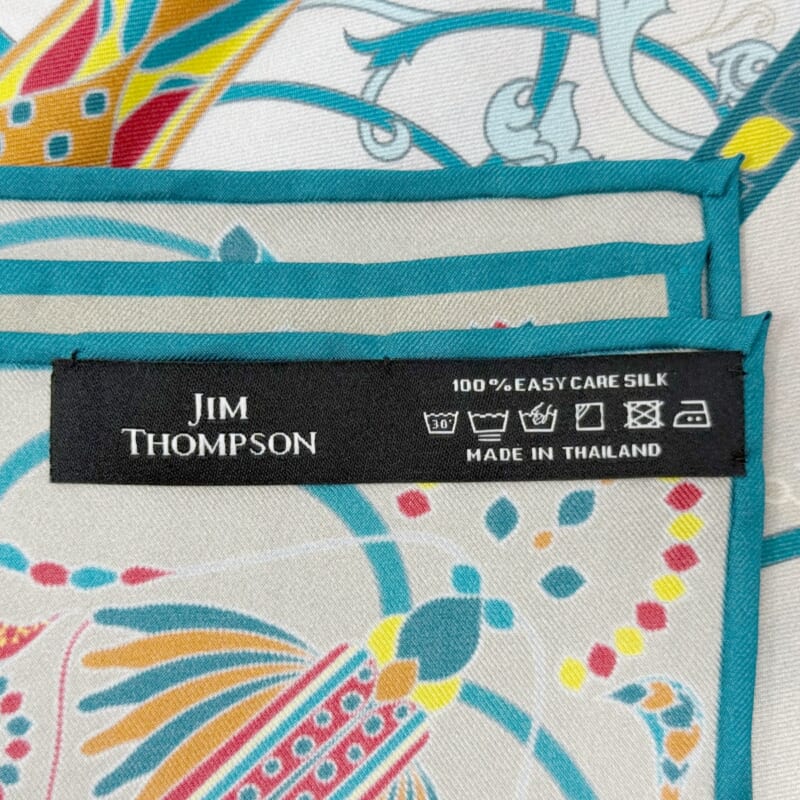 ジムトンプソンスカーフ（Jim Thompson scarf）-白・ベージュ・ペトロール