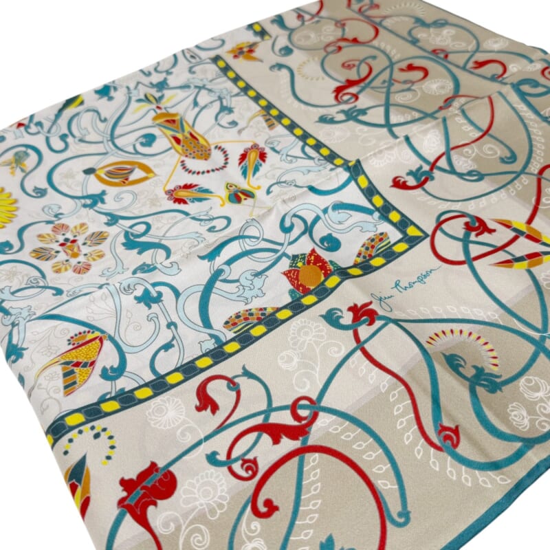 ジムトンプソンスカーフ（Jim Thompson scarf）-白・ベージュ・ペトロール