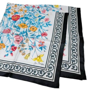 ジムトンプソンスカーフ（Jim Thompson scarf）-花柄｜ホワイト・濃紺