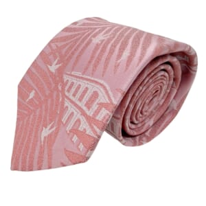 ジムトンプソンネクタイ（Jim Thompson necktie）-植物-鳥柄｜ピンク