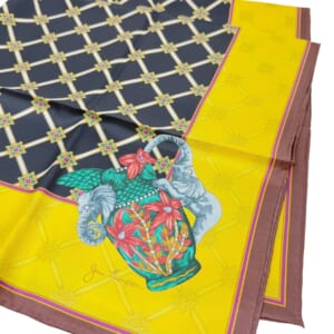 ジムトンプソンスカーフ（Jim Thompson scarf）-象・野鳥柄｜黄色・黒