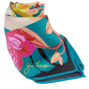 ジムトンプソンスカーフ（Jim Thompson scarf）-花・鳥柄｜ターコイズブルー