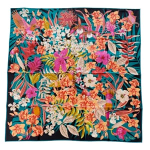 ジムトンプソンスカーフ（Jim Thompson scarf）-花・鳥柄｜ターコイズブルー