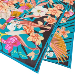 ジムトンプソンスカーフ（Jim Thompson scarf）-花・鳥柄｜ターコイズブルー