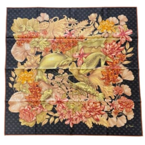 ジムトンプソンスカーフ（Jim Thompson scarf）-花柄｜黒・オレンジ