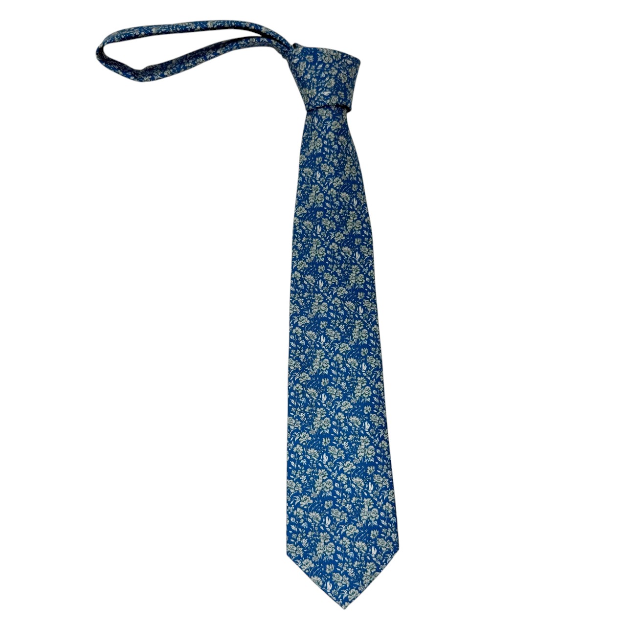ジムトンプソンネクタイ(Jim Thompson necktie)ボタニカル柄|ブルー・ホワイト