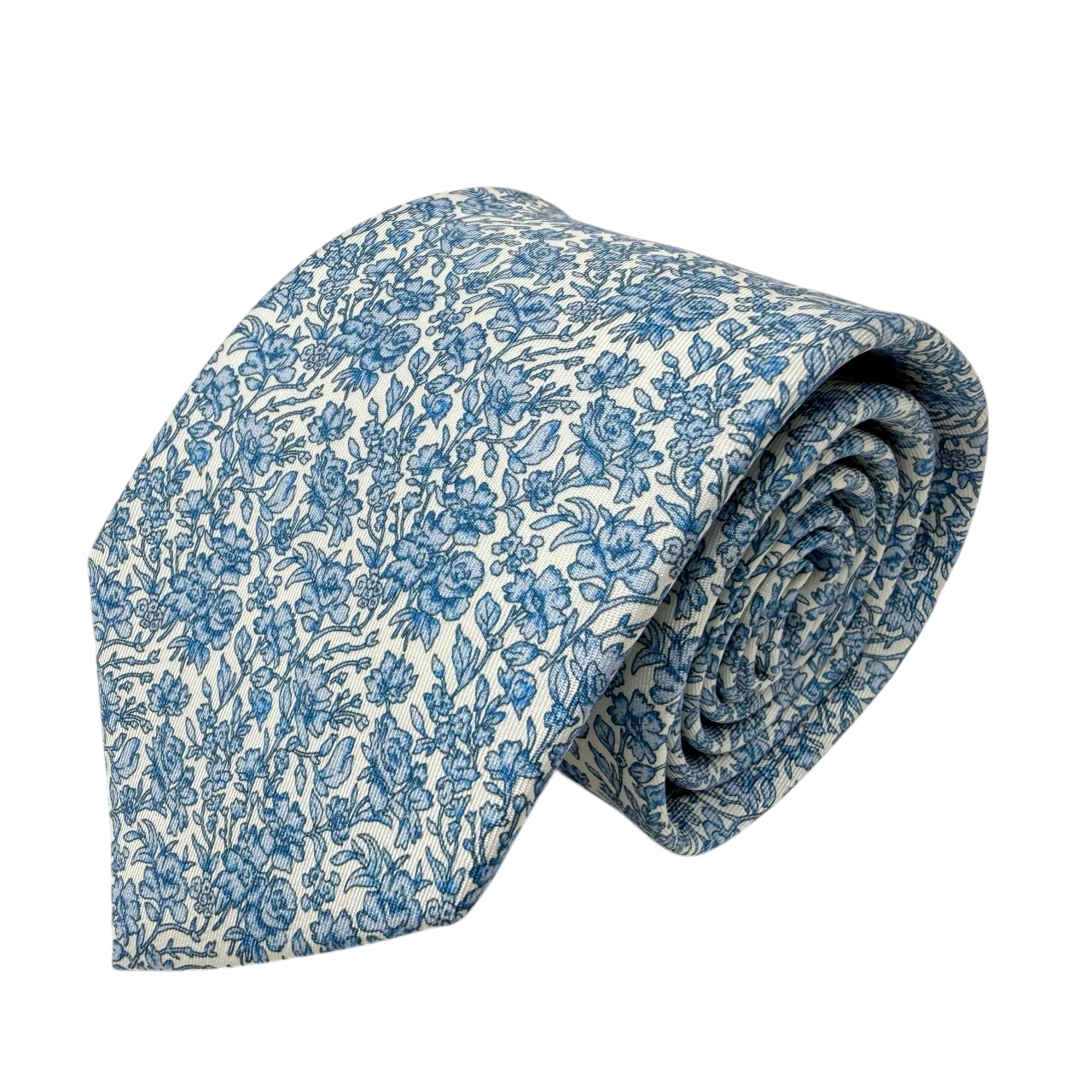ジムトンプソンネクタイ(Jim Thompson necktie)ボタニカル柄|ホワイト・ブルー
