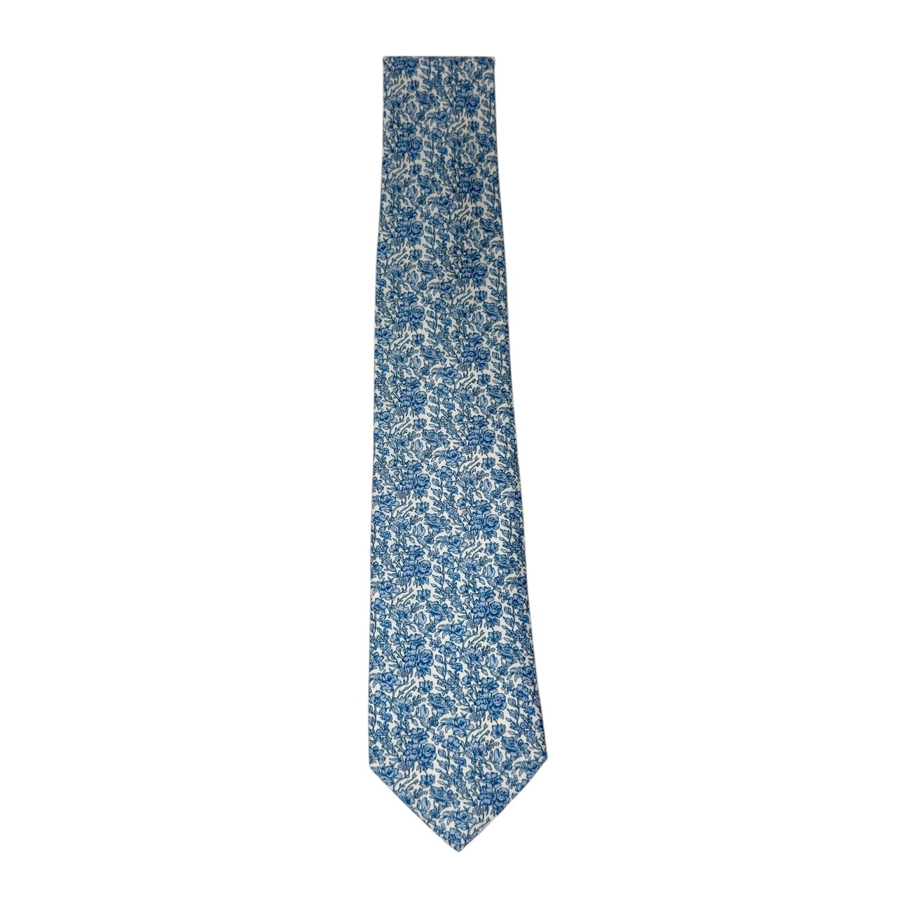 ジムトンプソンネクタイ(Jim Thompson necktie)ボタニカル柄|ホワイト・ブルー