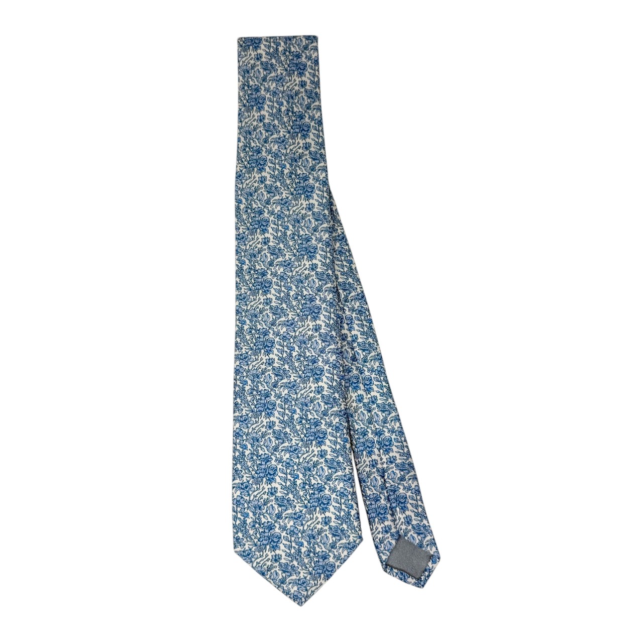 ジムトンプソンネクタイ(Jim Thompson necktie)ボタニカル柄|ホワイト・ブルー