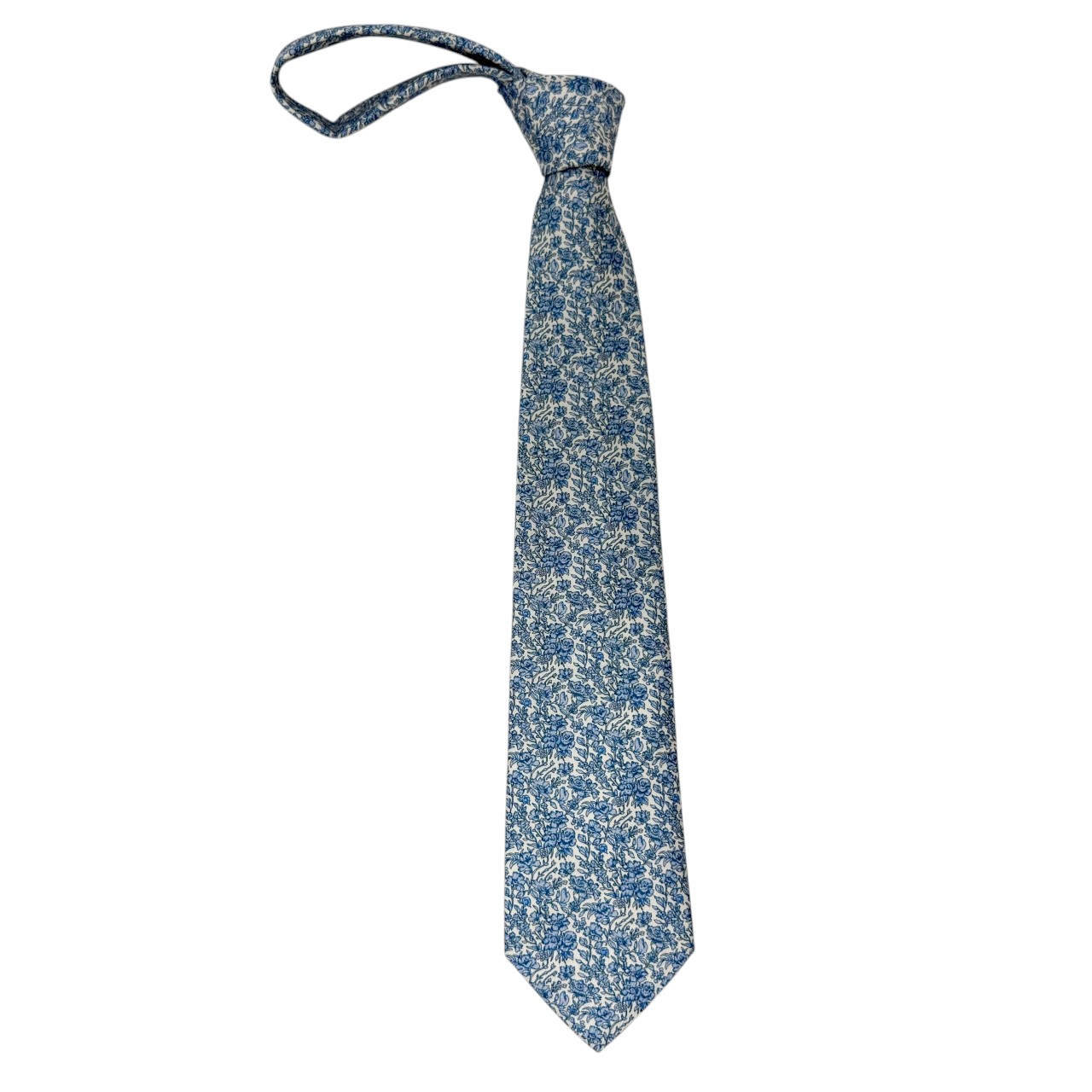 ジムトンプソンネクタイ(Jim Thompson necktie)ボタニカル柄|ホワイト・ブルー
