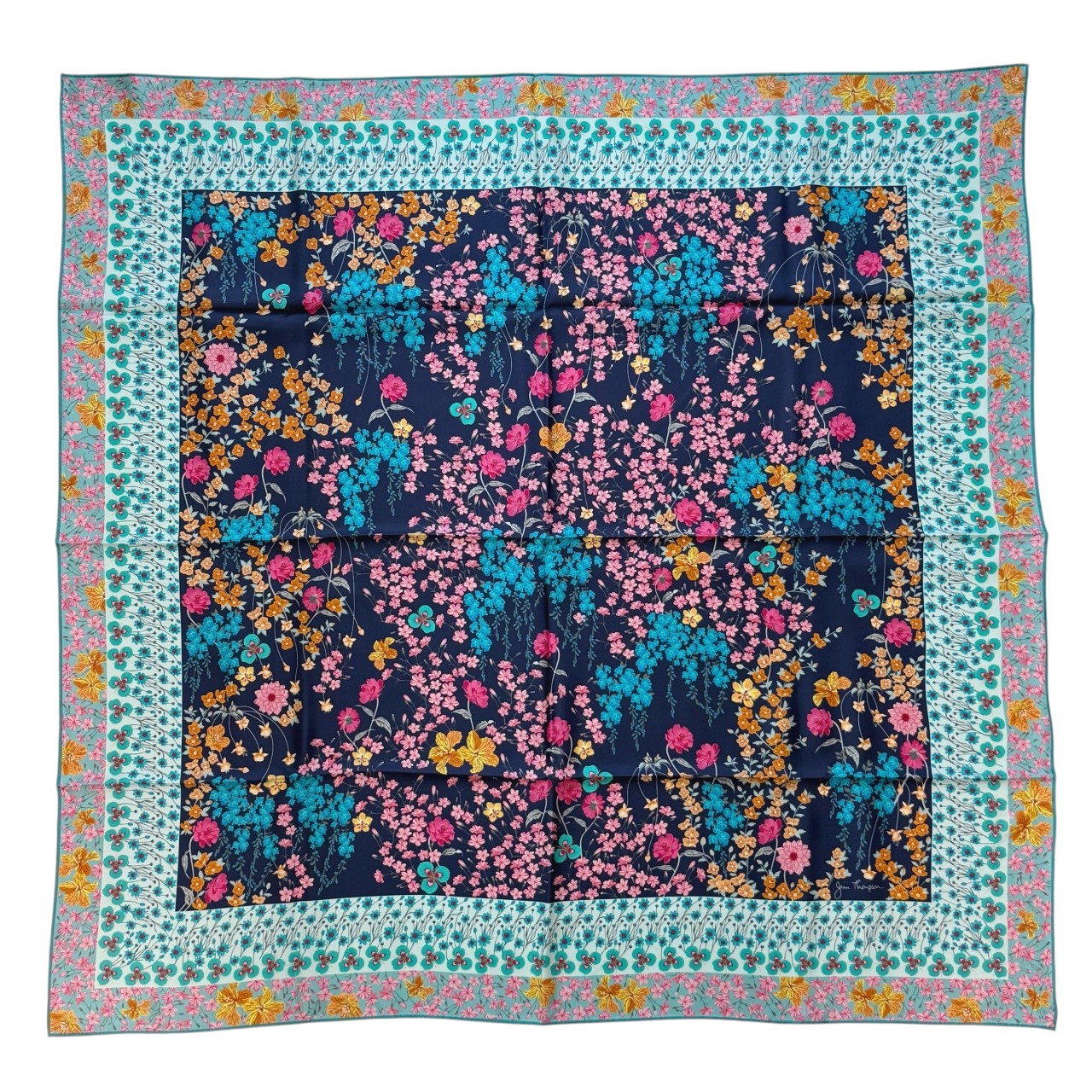 ジムトンプソンスカーフ(Jim Thompson scarf)-RWQAR_FLOWER_DK_BL
