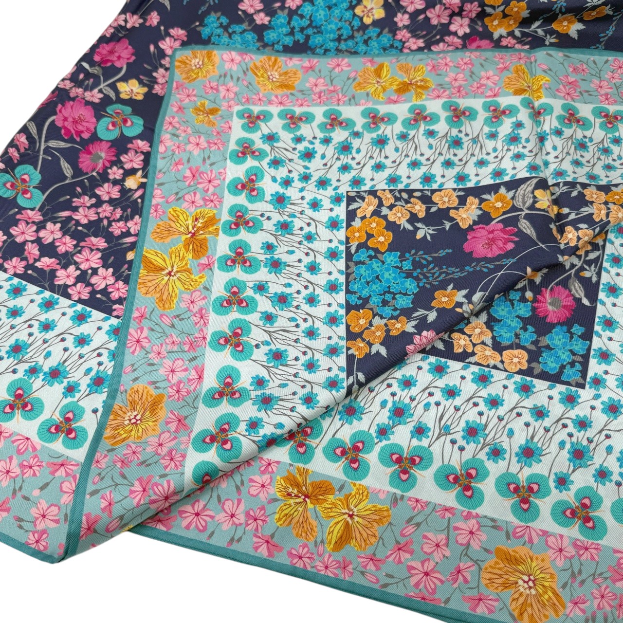 ジムトンプソンスカーフ(Jim Thompson scarf)-RWQAR_FLOWER_DK_BL